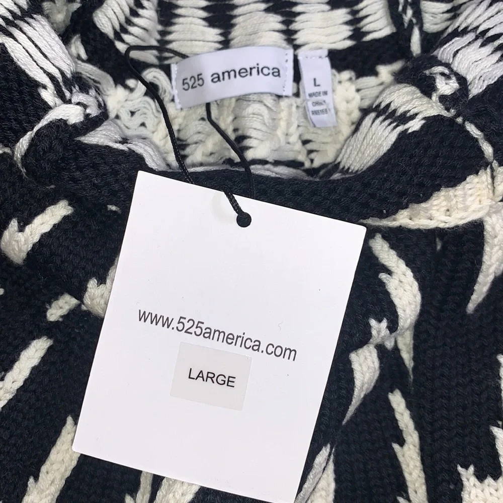 525 America wool sweater pullover turtleneck knit contrast cotton zigzag retro L - Picture 5 of 16